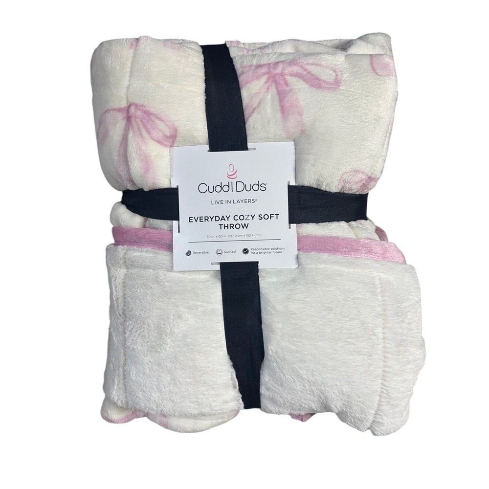 Cuddl Duds Everyday Cozy Soft Throw Blanket Pink Ribbon Bow 50"x60" GIFT NEW